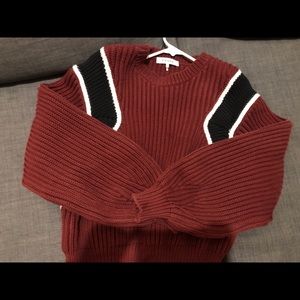 Frame Ribbed Chunky Knit Crop Crew Sweater Maroon Size Medium